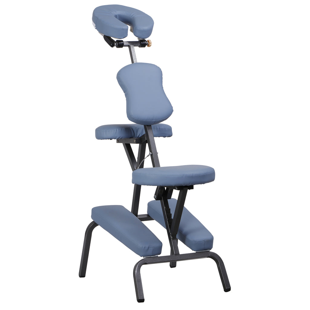 Portable Folding Massage Chair with PU Leather - Black & Blue