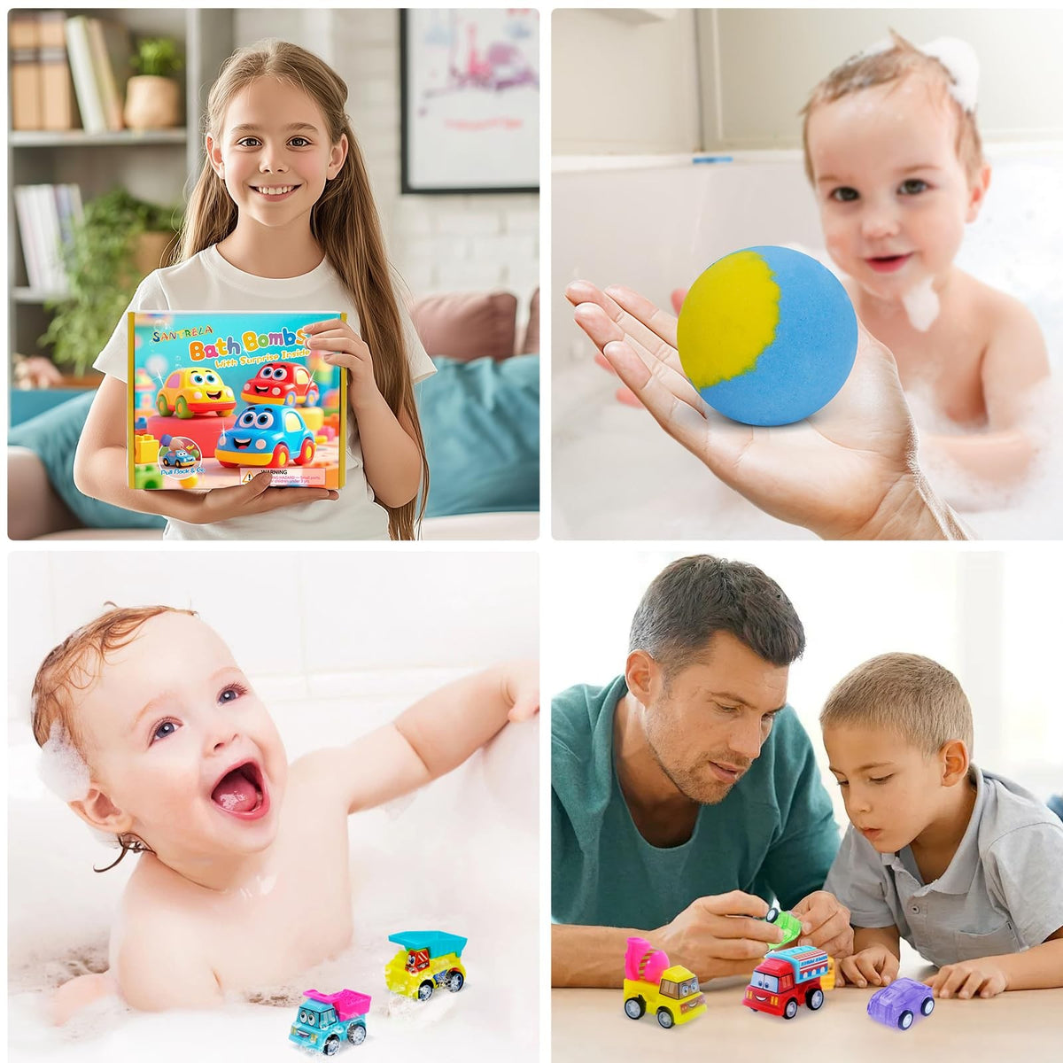 Kids Bath Bombs with Surprise Cars and Toys - 6 Pack Bubble Set