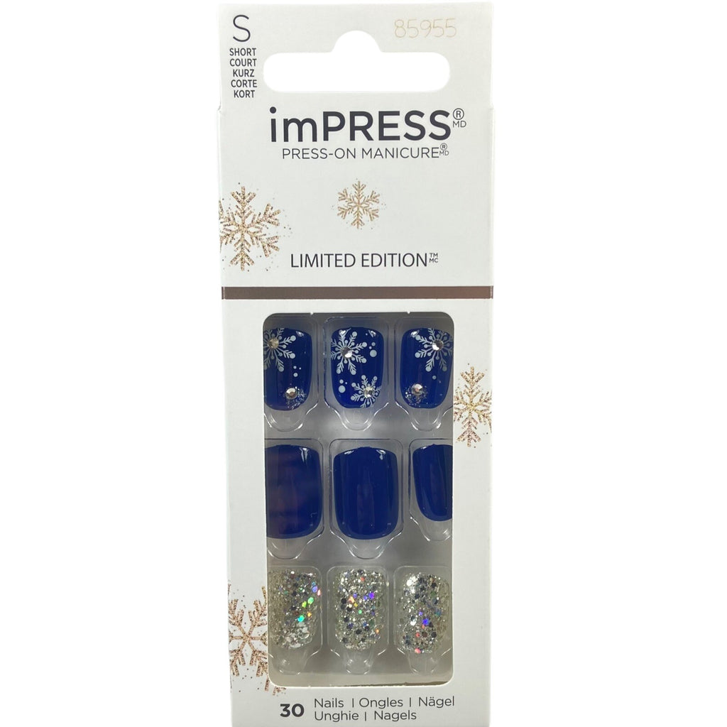 Dark Blue Snowflake Christmas Press On Nail Set - Short Gel Manicure