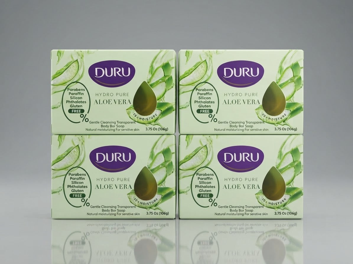 Duru Hydro Pure Aloe Vera Soap 4 Pack - Transparent Glycerin Bars for Sensitive Skin