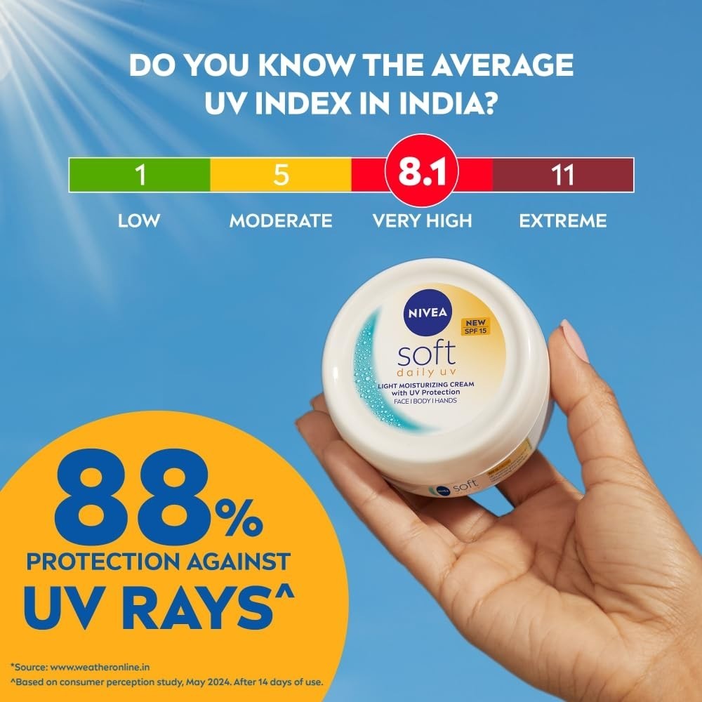 NIVEA Soft Daily UV Light Moisturizing Cream SPF-15 200ml - Face & Body Lotion