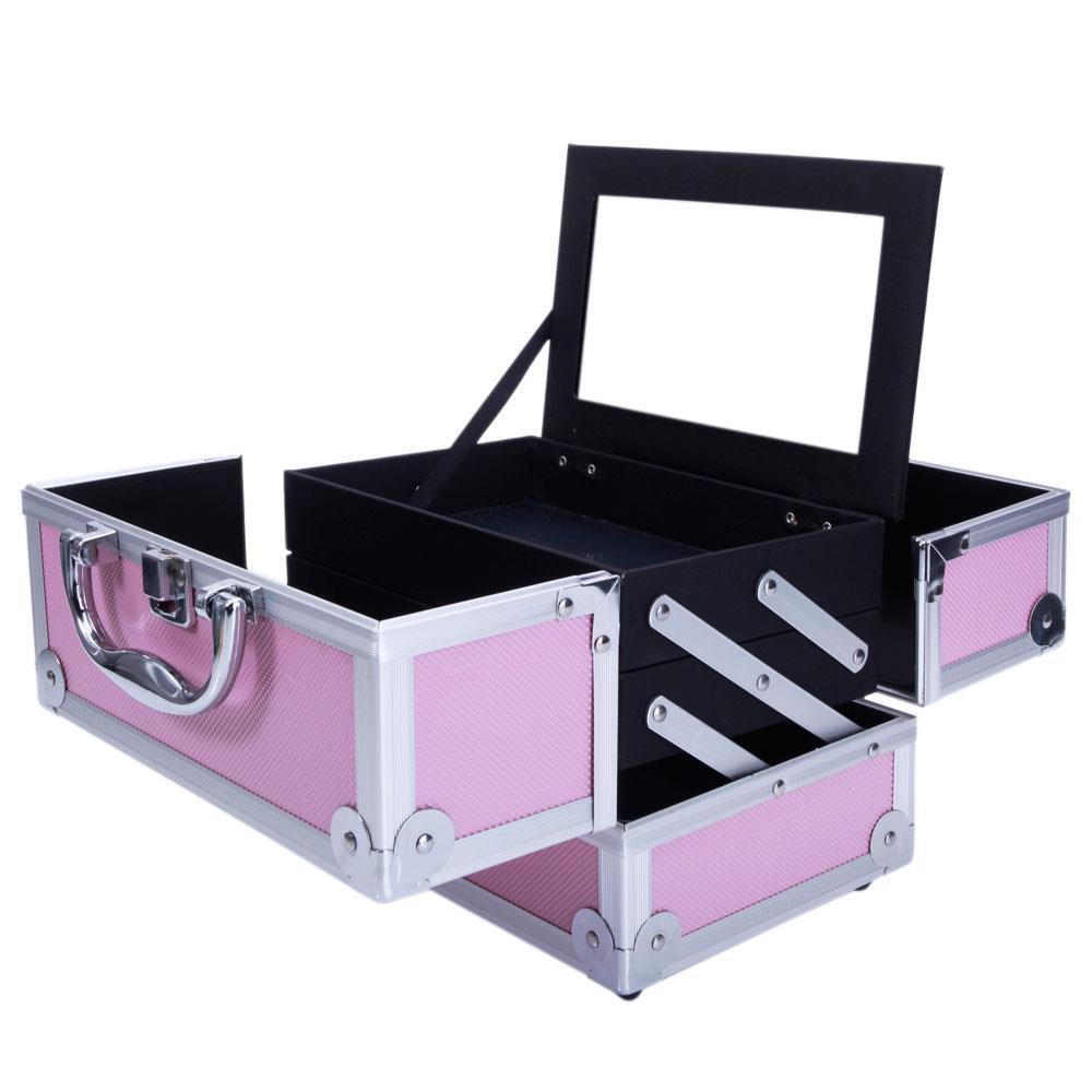 4 Wheels Makeup Case Organizer with Trolley, Storage Box & Carry Handle