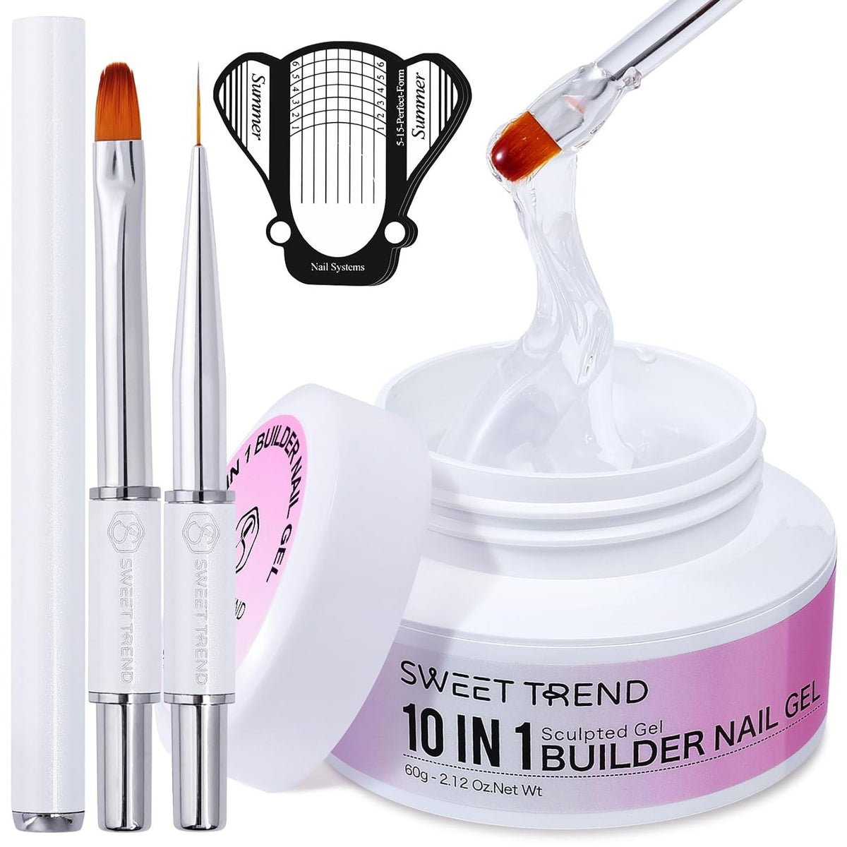 10-in-1 Clear Builder Nail Gel Kit for Extensions & Strengthening - 60g