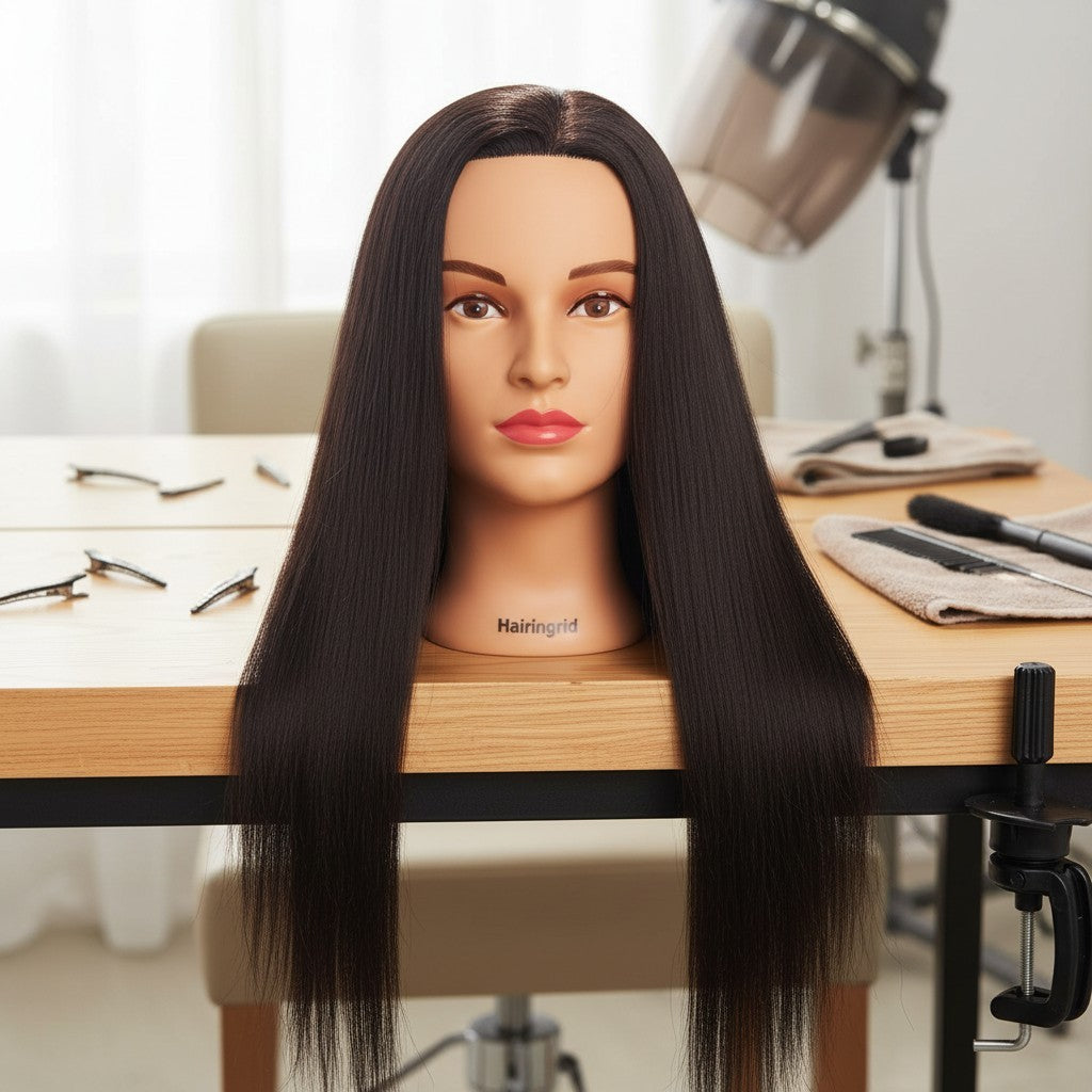 26-28 Inch Synthetic Hair Mannequin Head for Hair Styling, Straight, Free Clamp