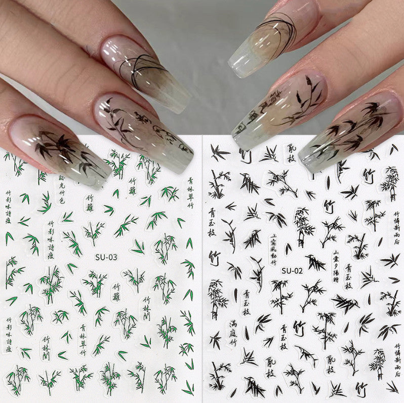 3D Nail Art Sticker Decals Leaf Bamboo Design Peel & Stick Manicure DIY Set
