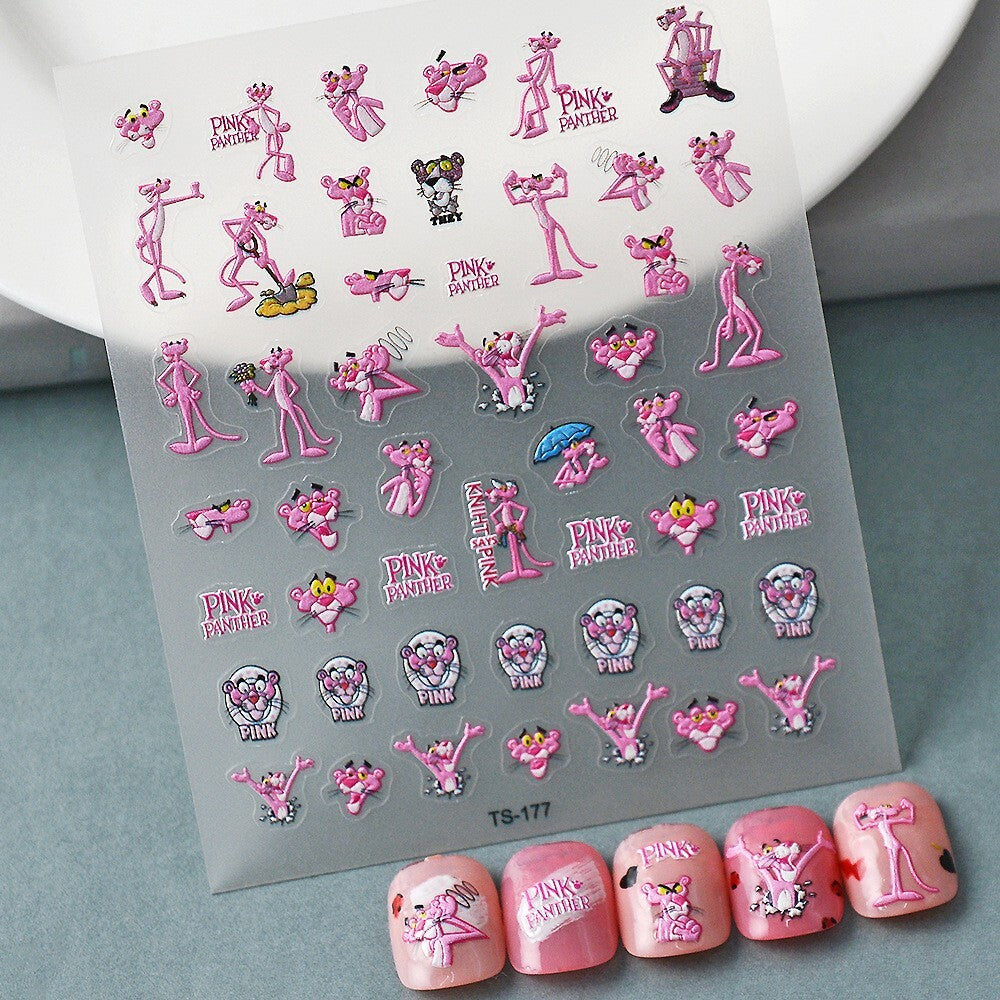 3D Nail Stickers Nail Art Decal Waterproof Pink Panther Paw Print