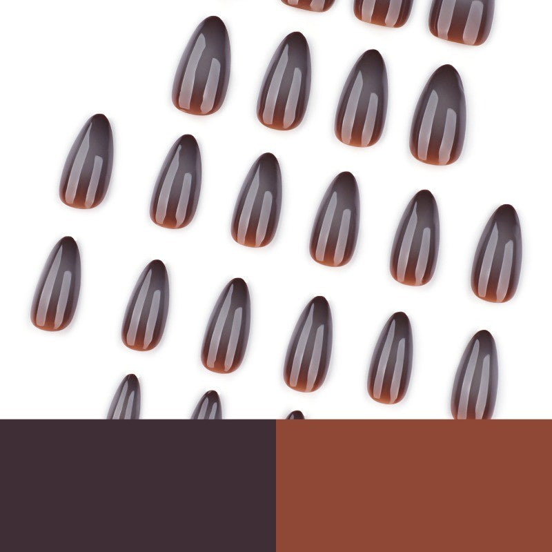 48Pcs Medium Almond Solid Taupe Brown Glossy Press-On Nails