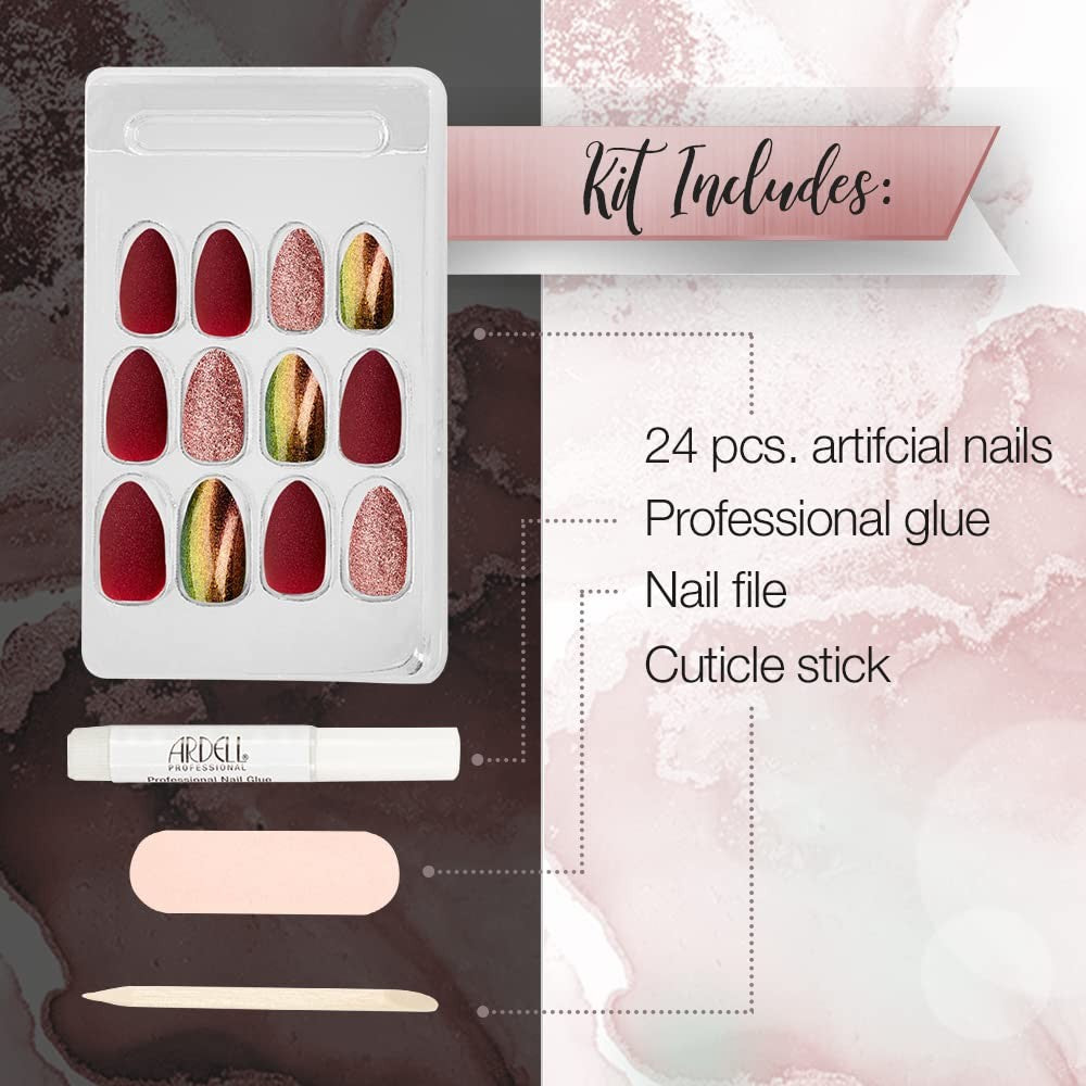 Artificial Nail Set with 24 Long Coffin Fake Nails and Accessories