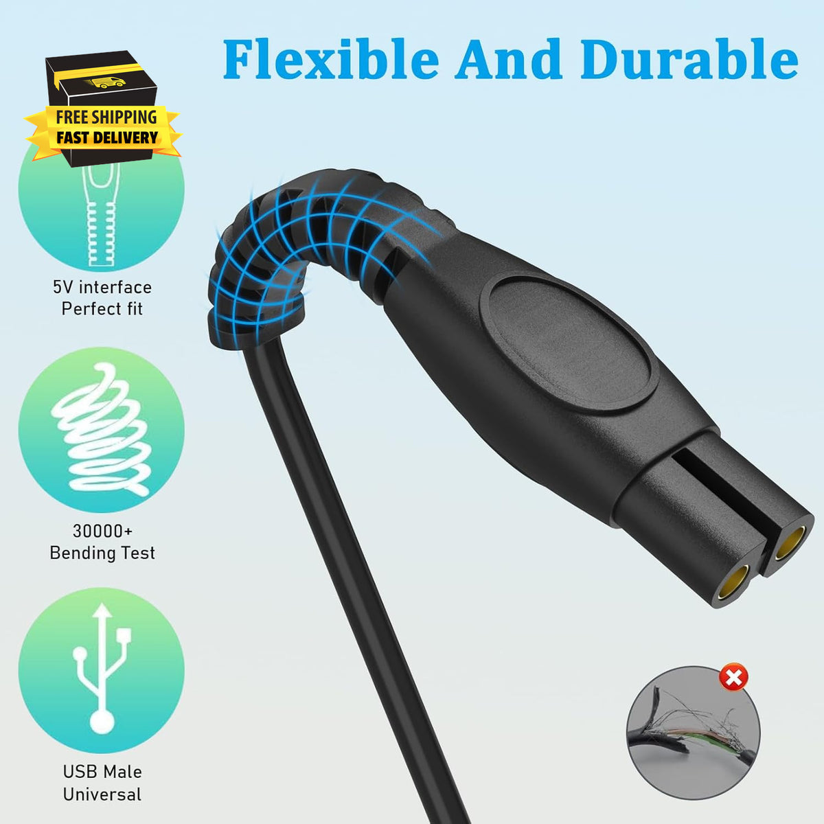 USB Charger Cord for Philips Norelco Shaver QP2724 360 Face & Body Trimmer