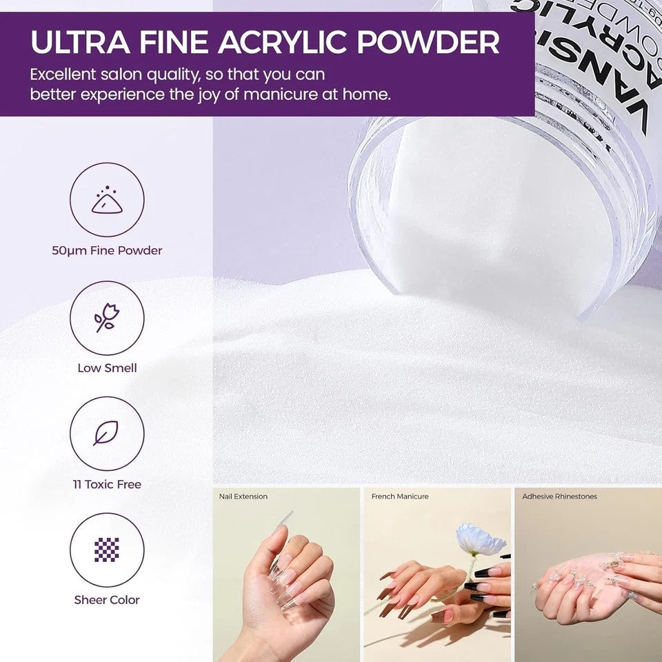 Acrylic Nail Kit with Clear Powder & Liquid - DIY Nail Art Set for Extensions & French Manicure