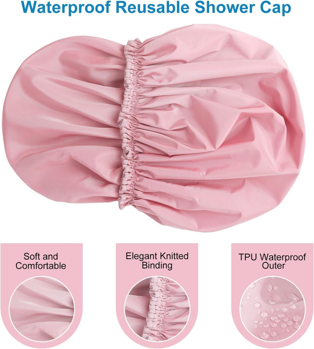Waterproof Double Layer Shower Cap for Women - Reusable Hair Protector