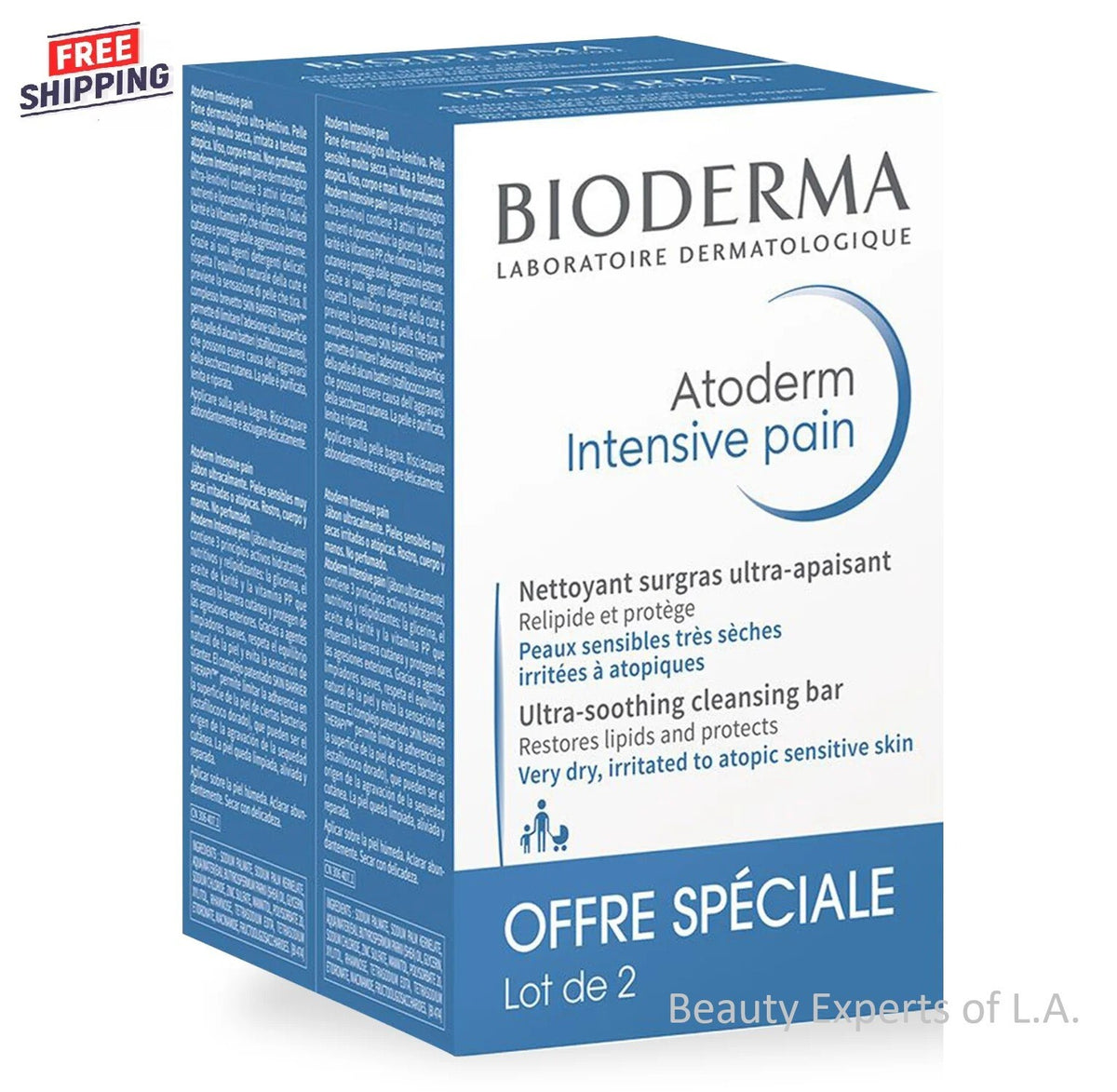 Bioderma Atoderm Intensive Pain Ultra-Soothing Cleansing Bar 150g - Pack of 2