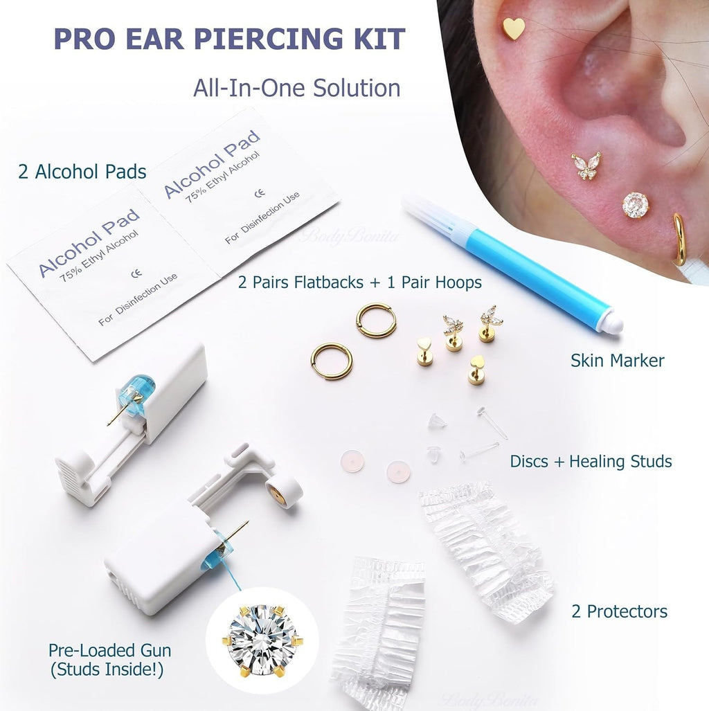 Disposable Stainless Steel Ear Piercing Gun Kit with Preloaded Cartridges