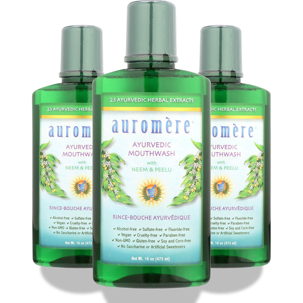 Herbal Mouthwash with Neem & 23 Ayurvedic Extracts - 16 oz Bottle, 3 Pack