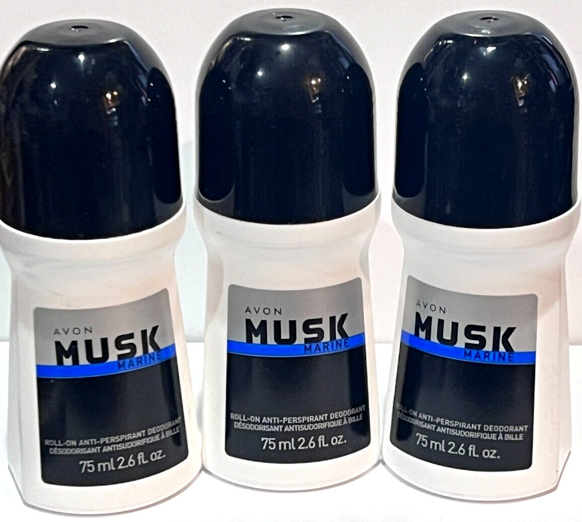 AVON Musk Marine Roll-On Deodorant 2.6 Fl Oz - 3 Pack