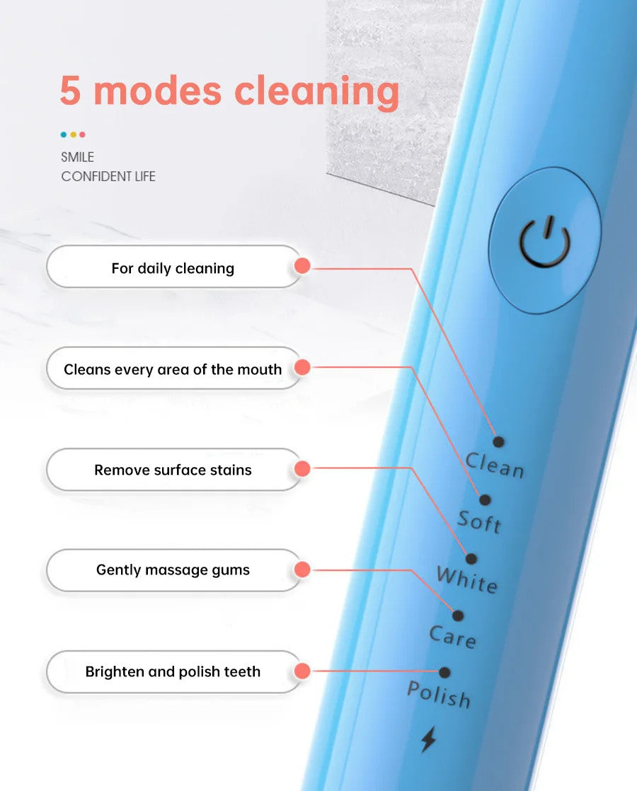 Electric Sonic Toothbrush 5 Modes Rechargeable Waterproof Oral Cleaner