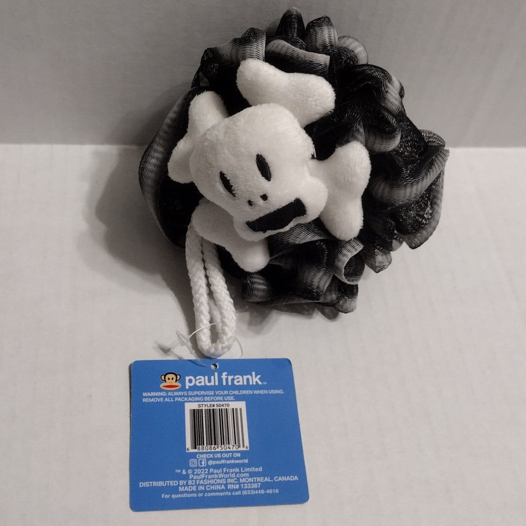 Paul Frank Skurvy Bath Pouf Loofah - Goth Skull Black & White Mesh