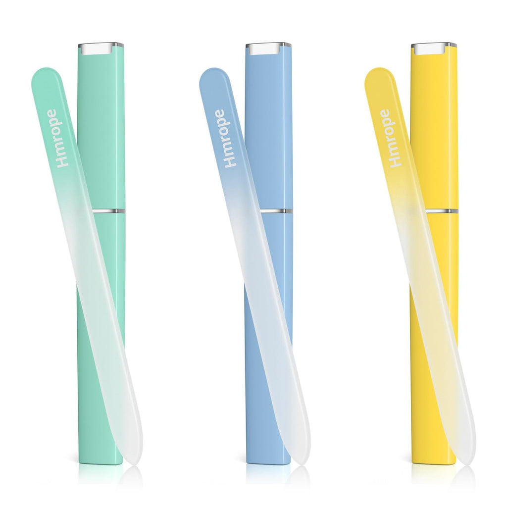 3 Pack Crystal Glass Nail Files with Case - Double Sided Nano Nail Filer