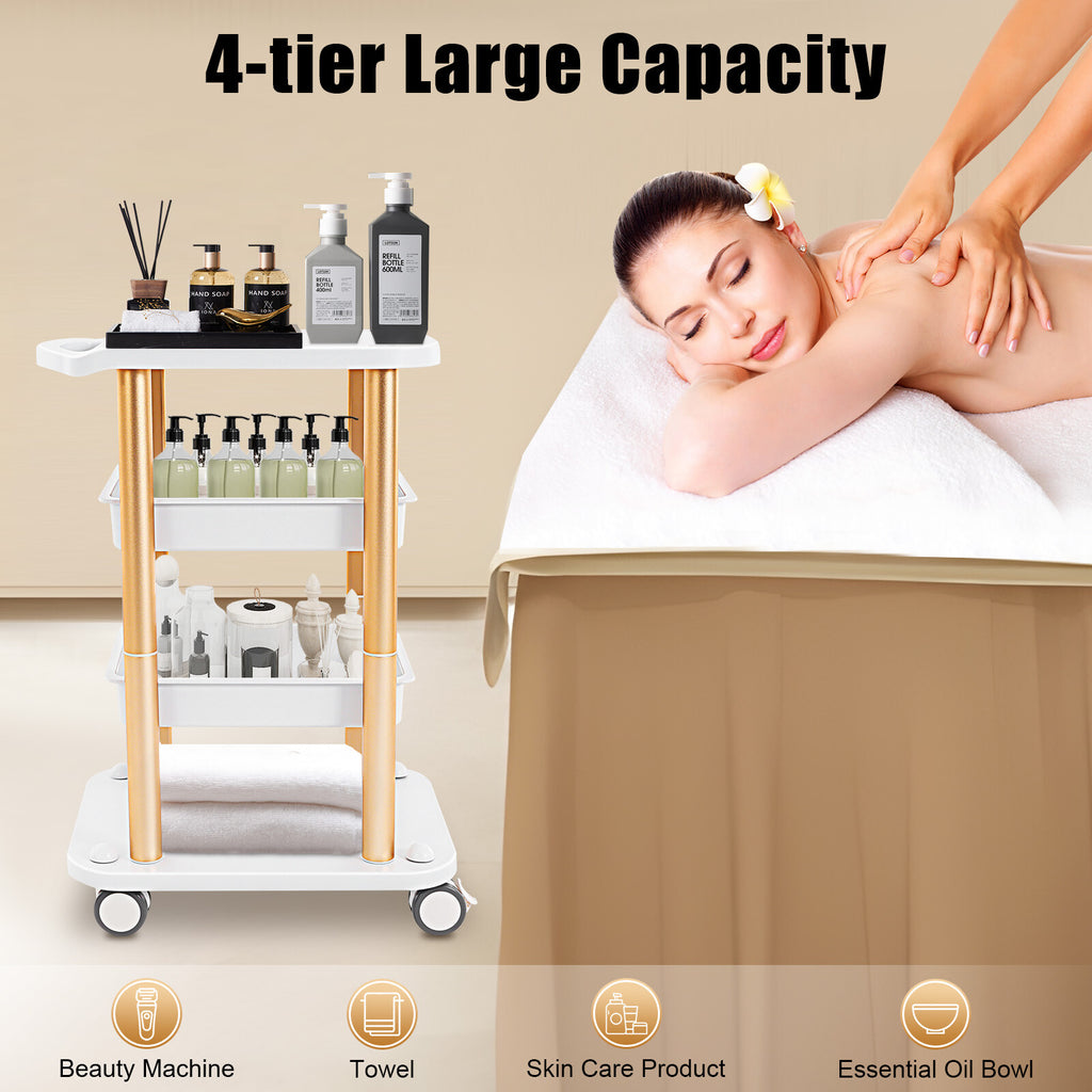4-Tier Beauty Salon Rolling Cart Stand with Wheels for Spa Equipment Storage