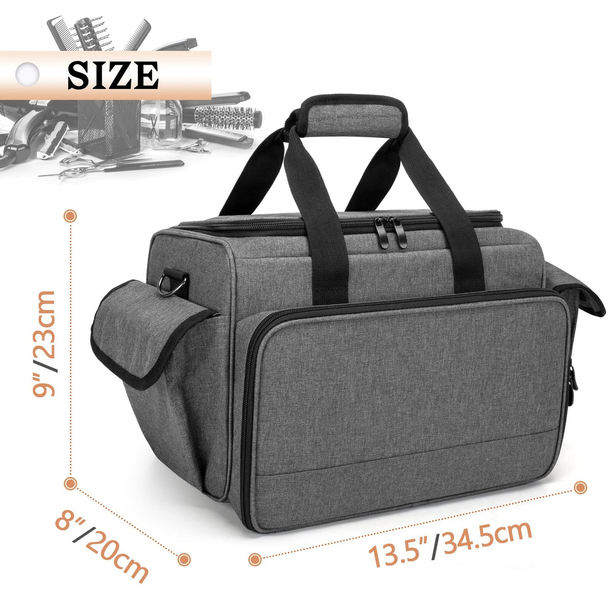 Hairdresser Bag with Adjustable Dividers Travel Barber Case Gray