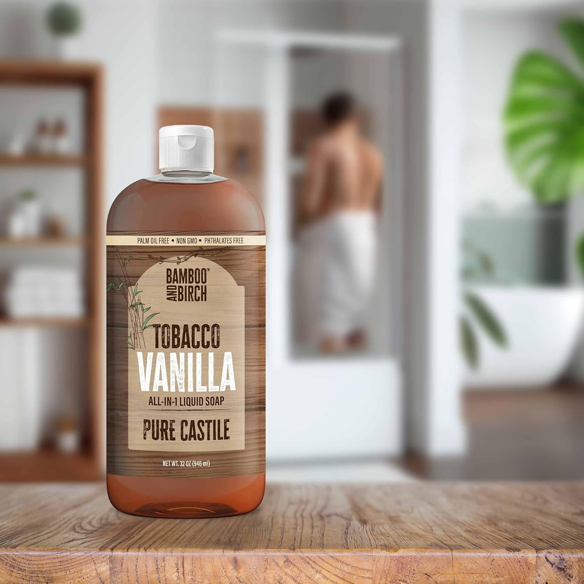 Castile Liquid Soap - Natural, Palm Oil Free Body & Household Cleaner 32 oz