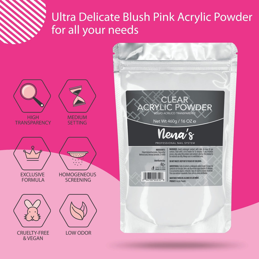 Professional Acrylic Nail Powder System 16 oz Clear Pink Cover Nude White