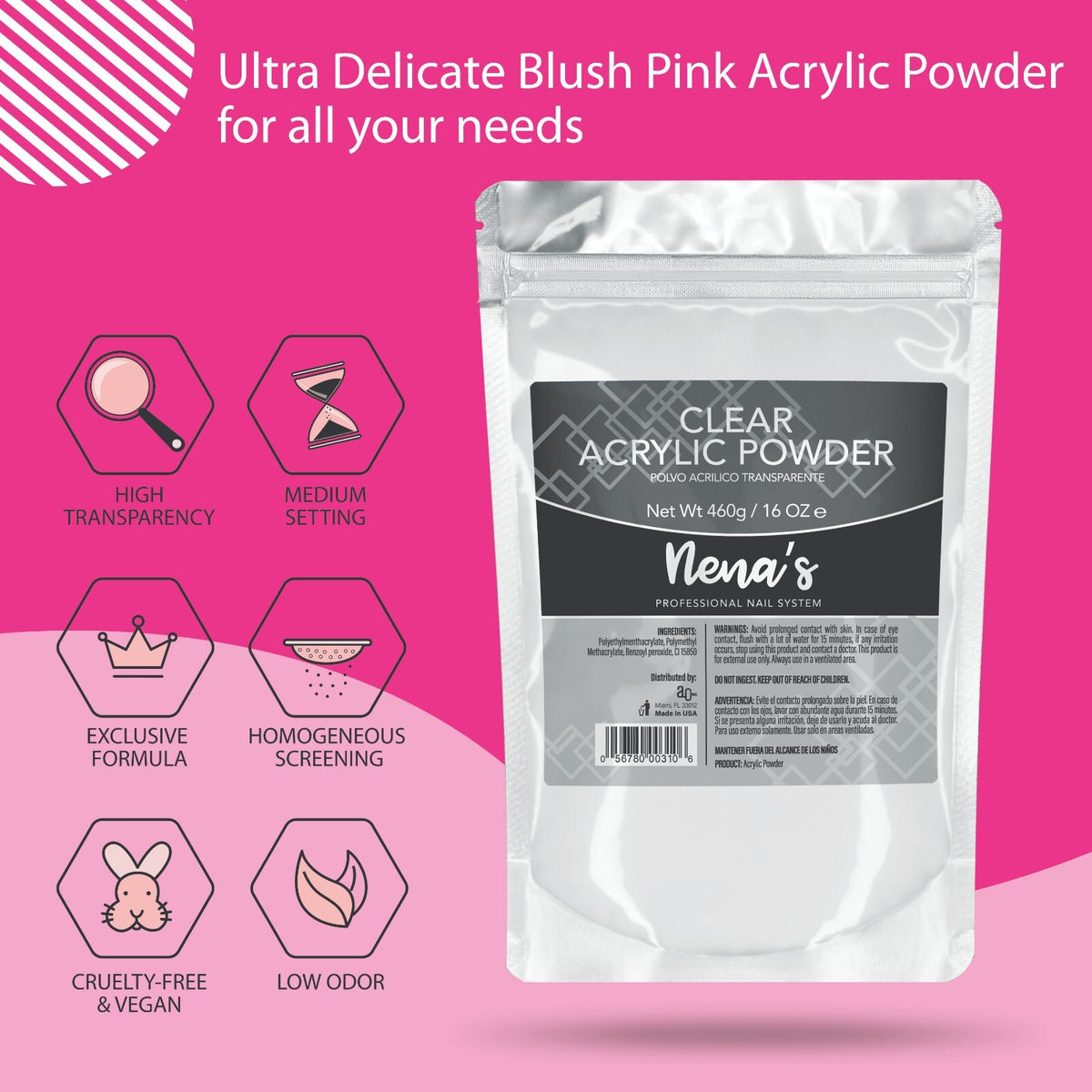Professional Acrylic Nail Powder System 16 oz Clear Pink Cover Nude White