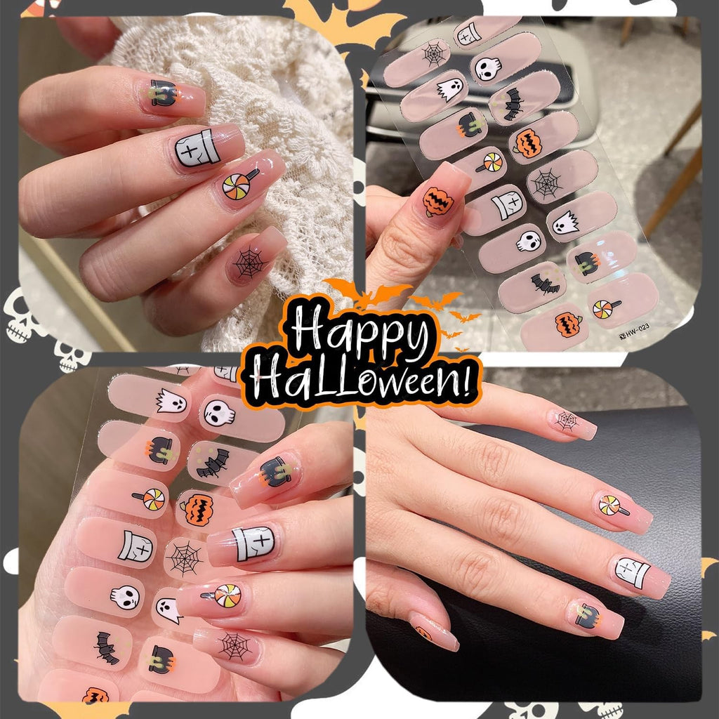 Halloween Gel Nail Wraps Set - Spider Web Ghost Flower Nail Stickers