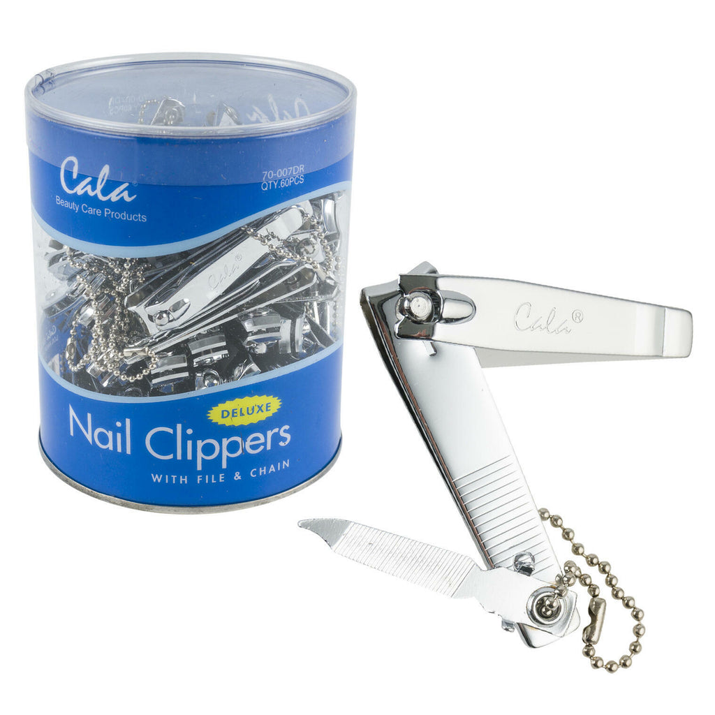 12 Stainless Steel Fingernail Clippers with Nail File & Chain - Small