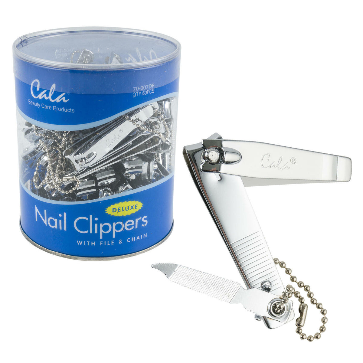 12 Stainless Steel Fingernail Clippers with Nail File & Chain - Small