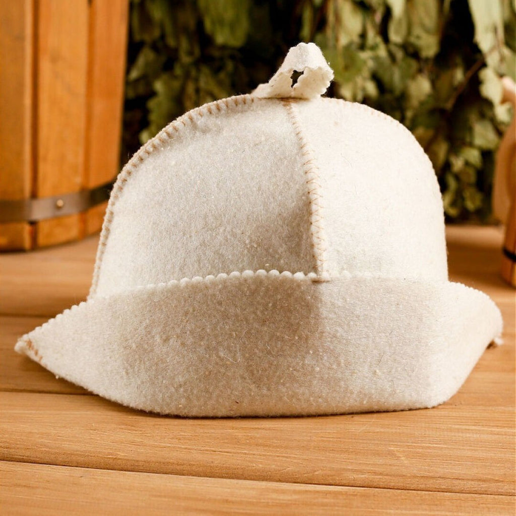 White Sauna Hat Wool Blend Head Cover - Natural, Unisex, Made in Russia