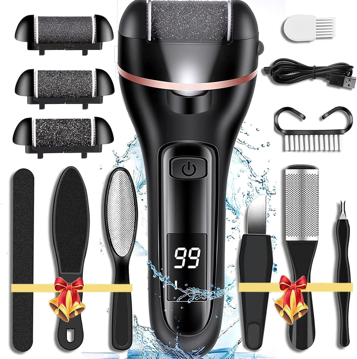 Electric Foot Callus Remover Grinder Pedicure Tool with Multiple Roller Heads
