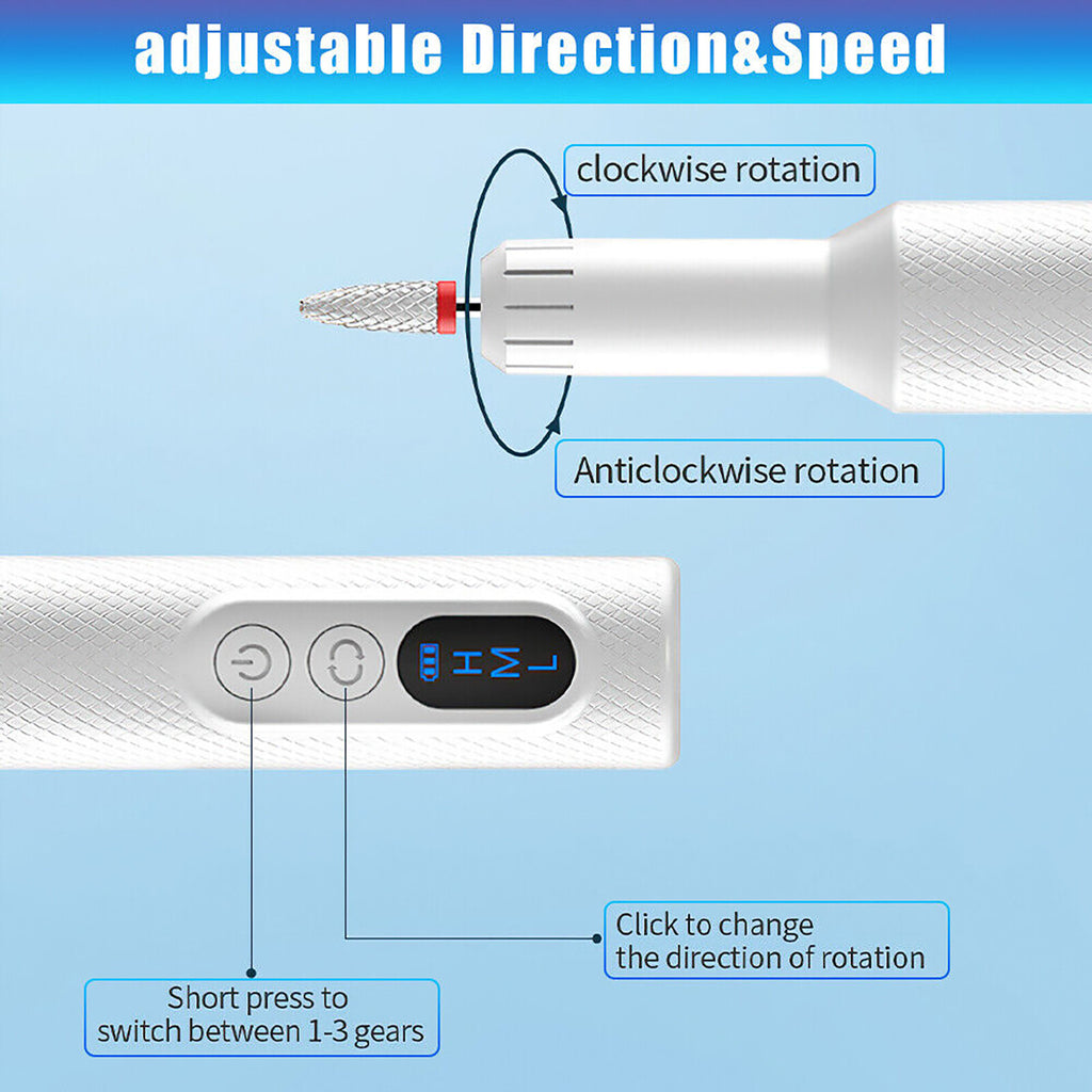 Cordless Electric Nail Drill Machine for Manicure Pedicure - Rechargeable, Adjustable Speed