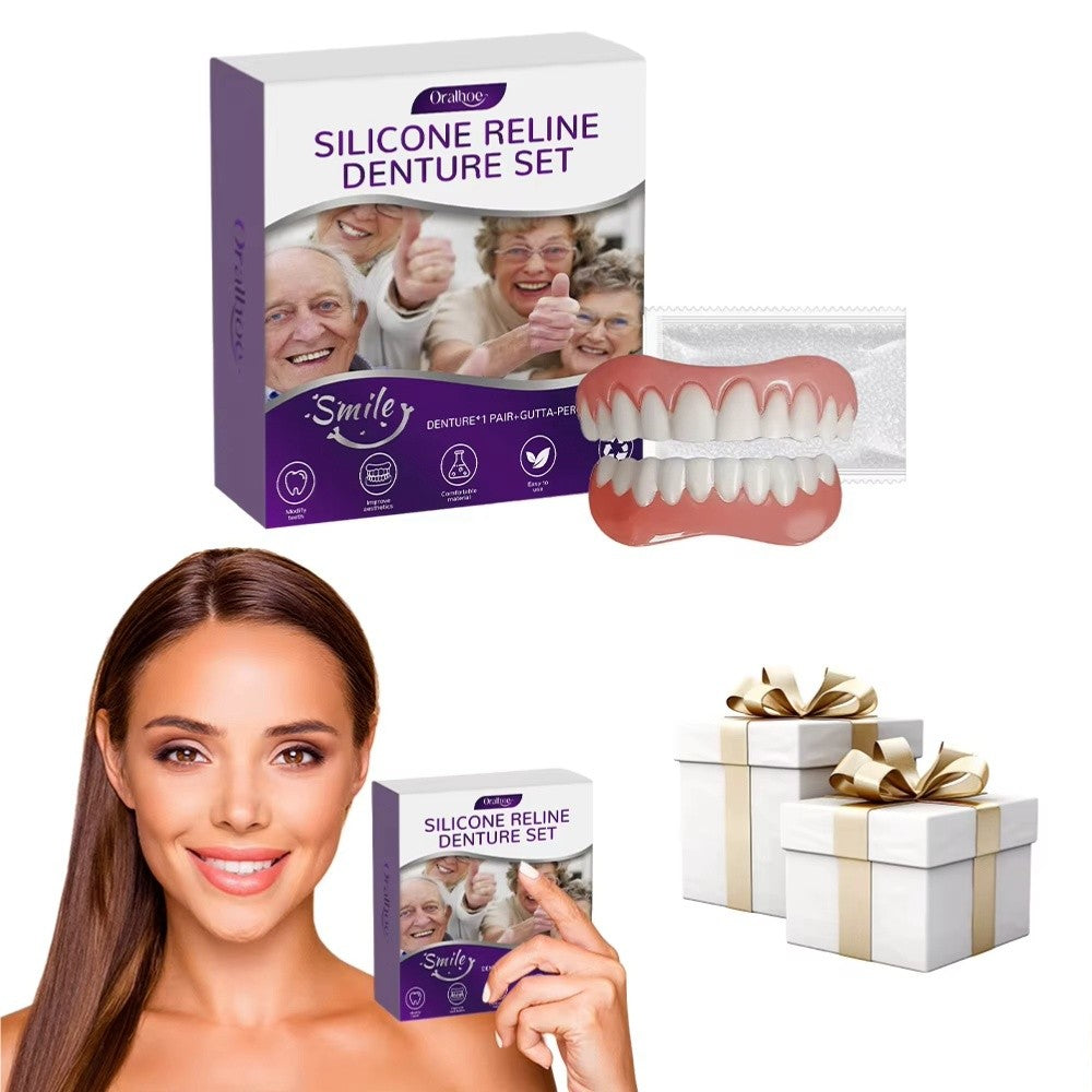 Moldable Silicone Dentures Set for Seniors - Upper & Lower, Natural & Reusable