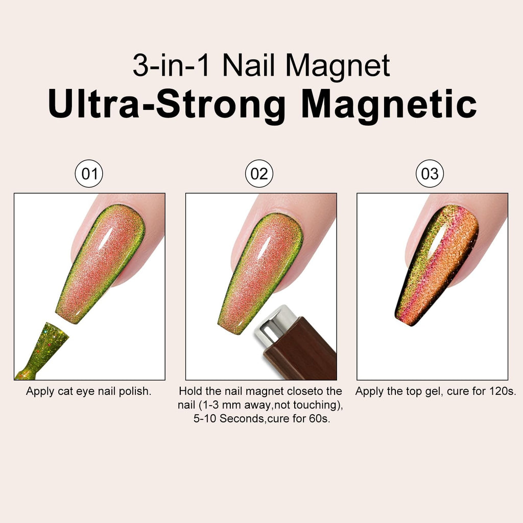 3-in-1 Cat Eye Nail Magnet for Gel Nail Art - Octagonal Design
