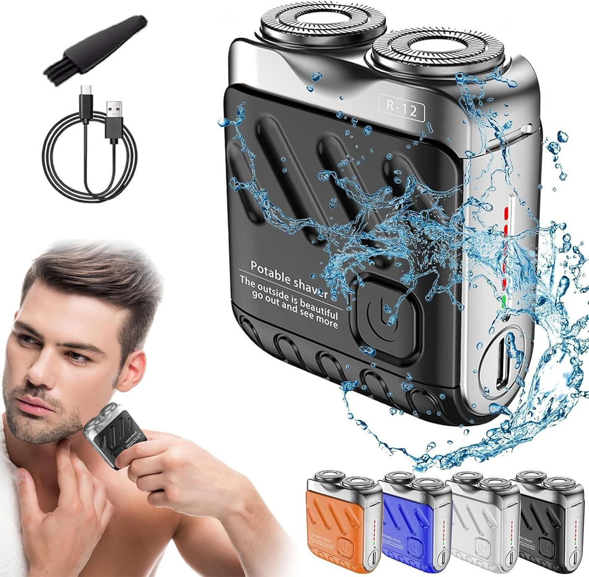 Portable Mini Electric Shaver for Men, Travel Rotary Razor, Waterproof