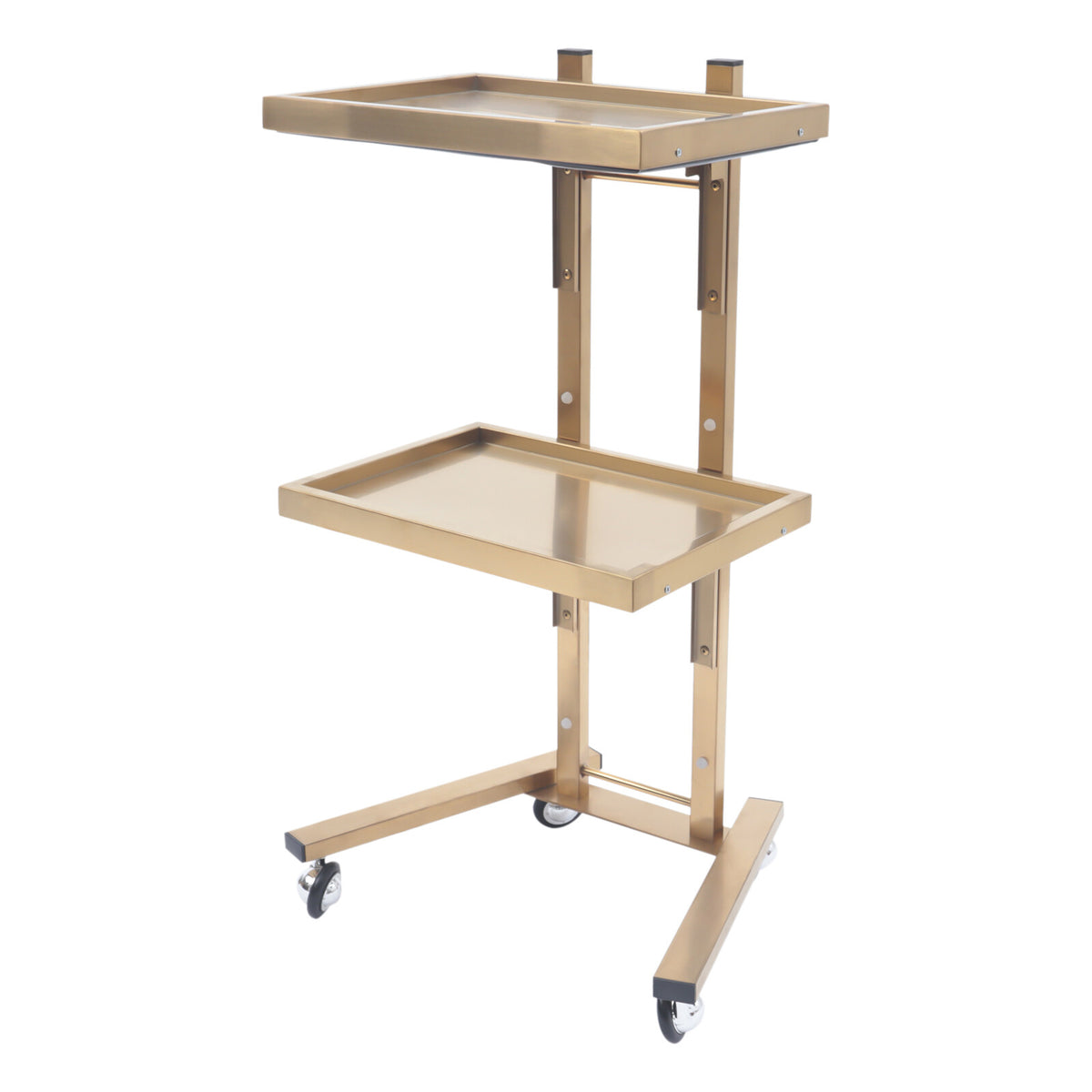 2-Tier Gold Stainless Steel Salon Trolley Cart with Foldable Tray and Wheels