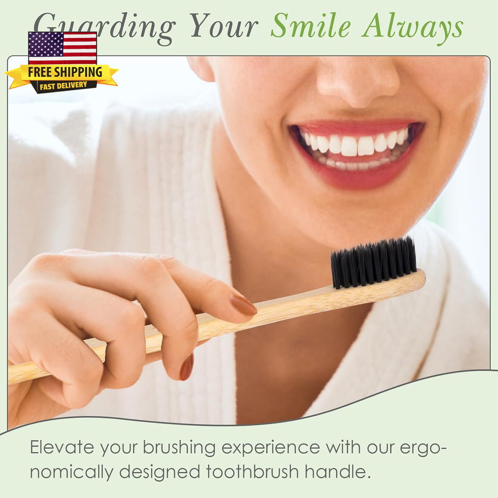 10 Pack Eco-Friendly Bamboo Toothbrushes with Medium BPA-Free Bristles