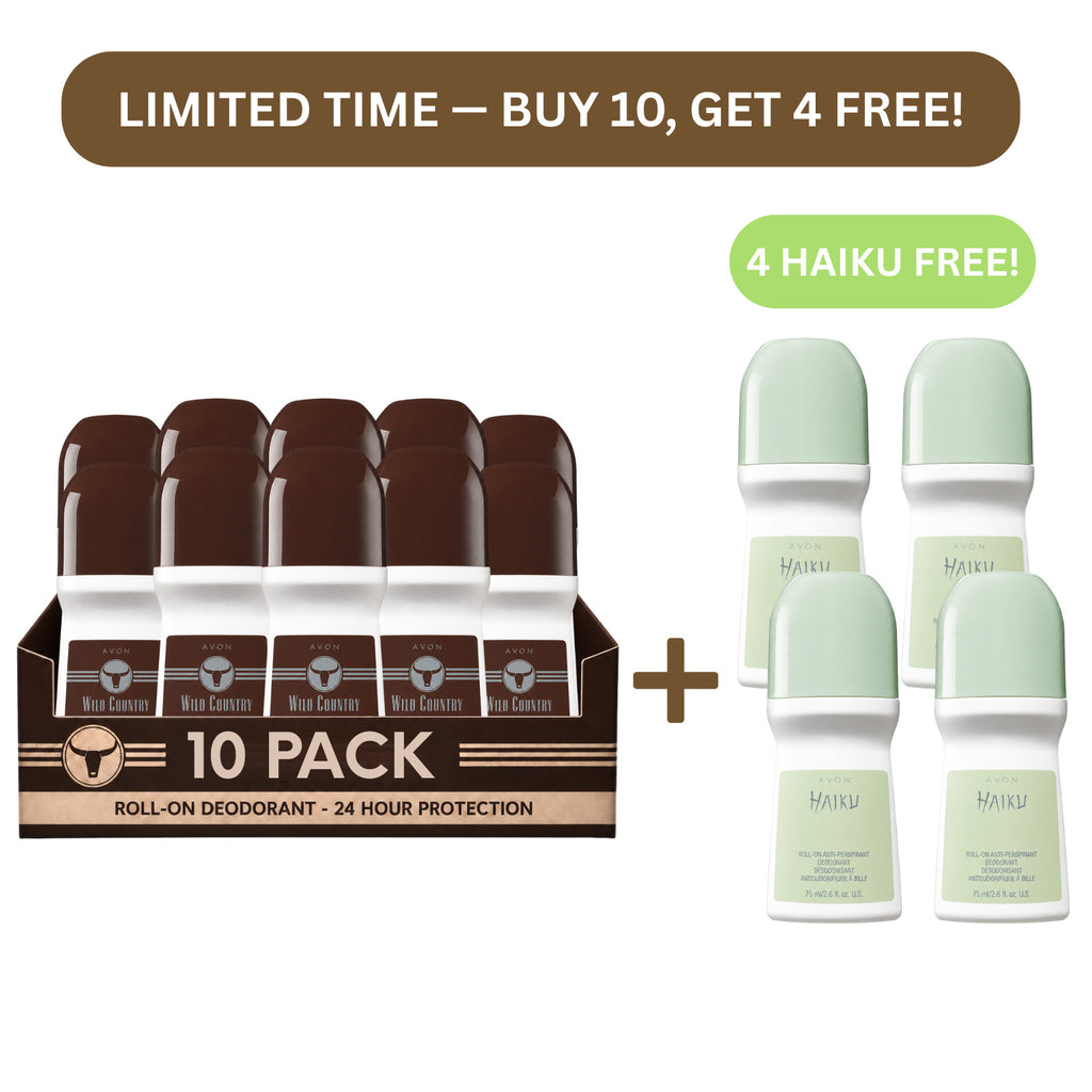 Bulk Avon Wild Country Roll-On Deodorant 2.6oz - 14 Pack with Free Haiku