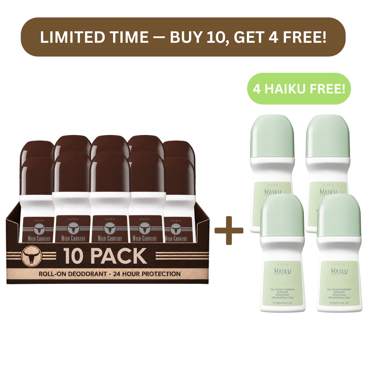 Bulk Avon Wild Country Roll-On Deodorant 2.6oz - 14 Pack with Free Haiku