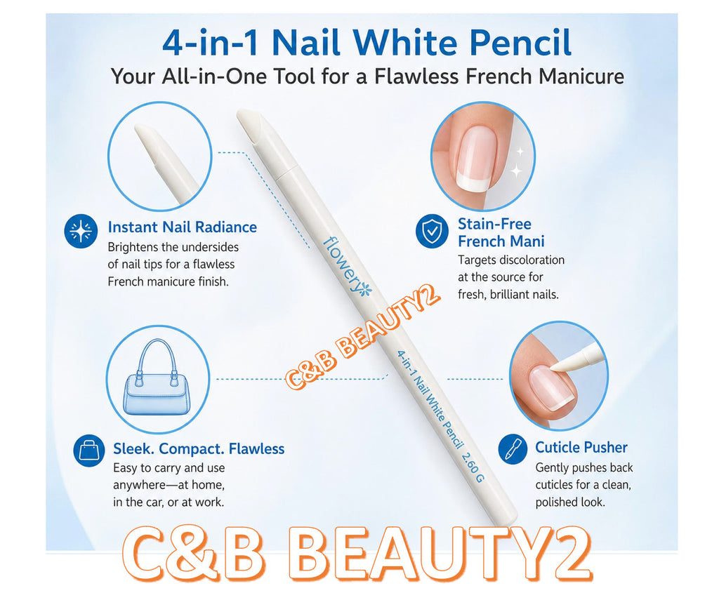 4-Pack Nail White Pencil with Cuticle Pusher Cap for French Manicure