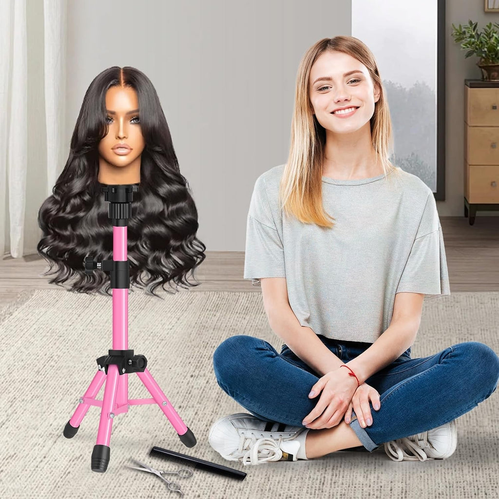 Adjustable Pink Tripod Stand for Mannequin Heads - 25 Inch Height