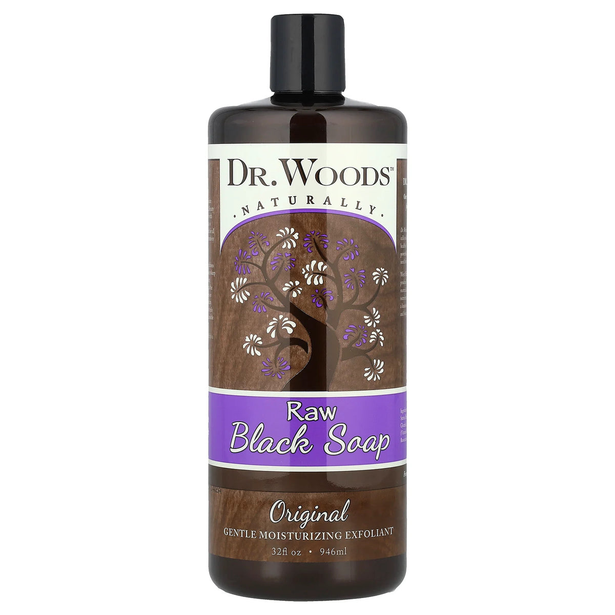 Dr. Woods Raw Black Soap - Gentle Exfoliating & Deep Cleansing, 32 fl oz