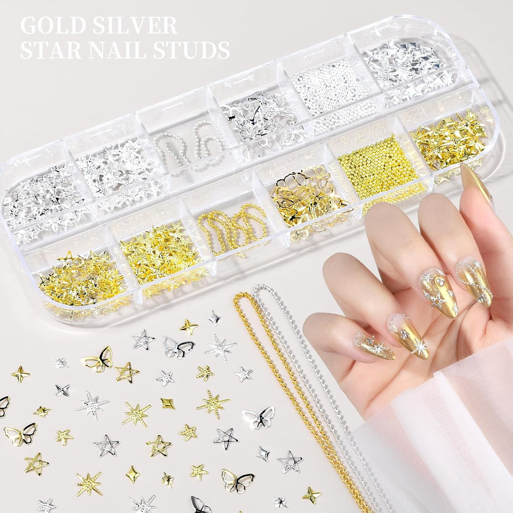 Colorful Nail Rhinestones & Charms Kit - 3-Box Nail Art Accessories with Tools