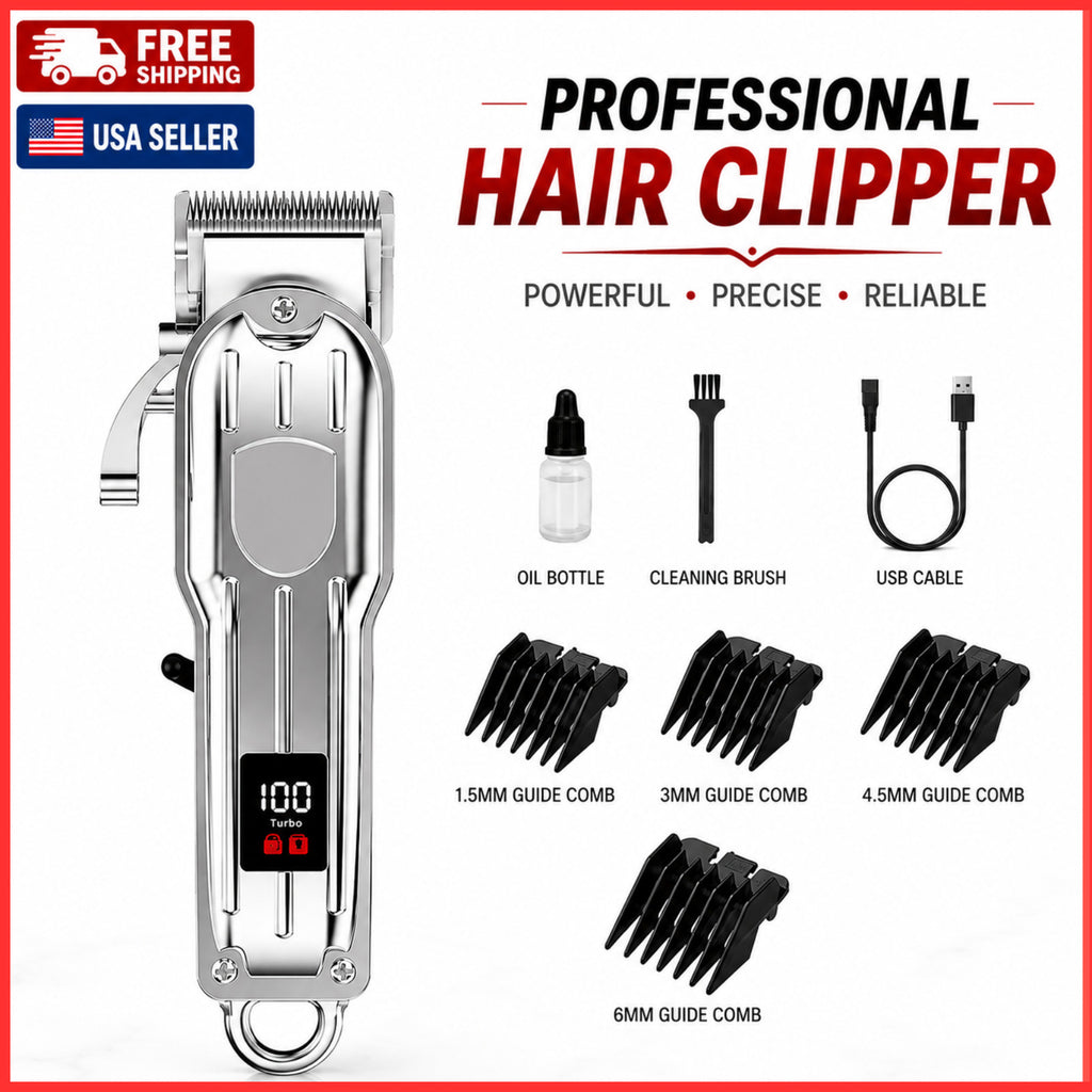 Cordless Professional Hair Clippers & Trimmer Kit for Men, Salon & Barber Use