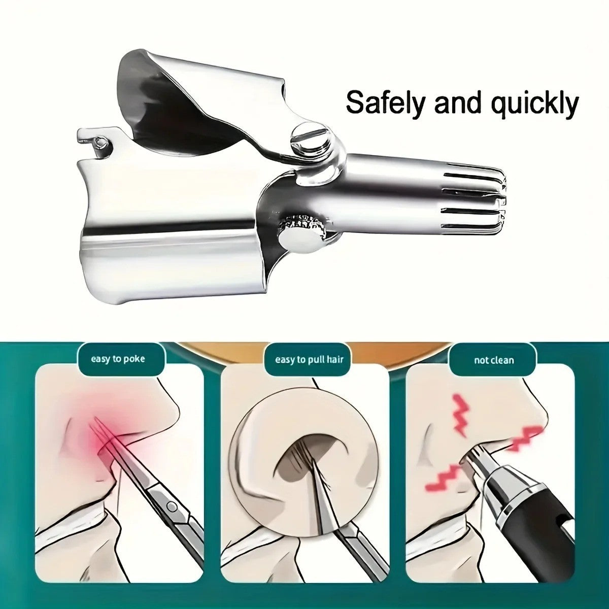 Waterproof Stainless Steel Nose & Ear Hair Trimmer - No Battery Needed