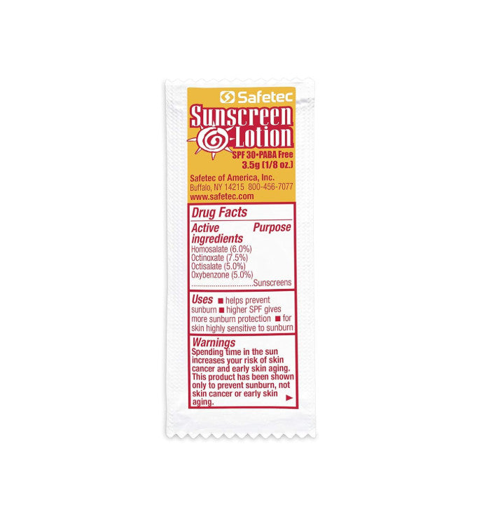 SPF 30 Sunscreen Lotion Packets for Sensitive Skin - 25 Single-Use Foil Packets