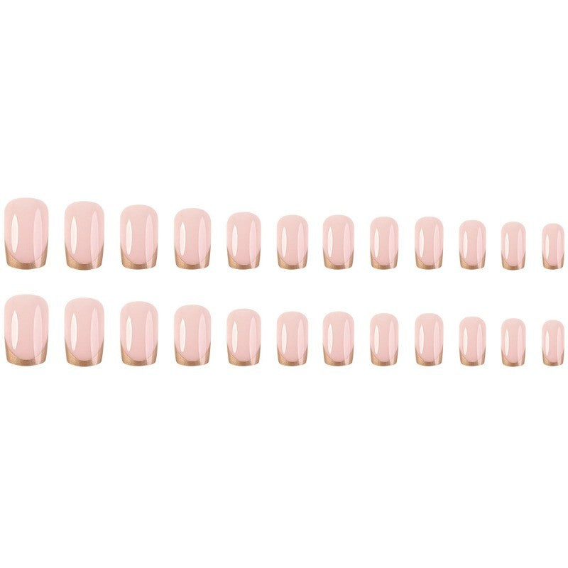 48Pcs Short Square Nude Metallic Gold French Tip Press-On Nails