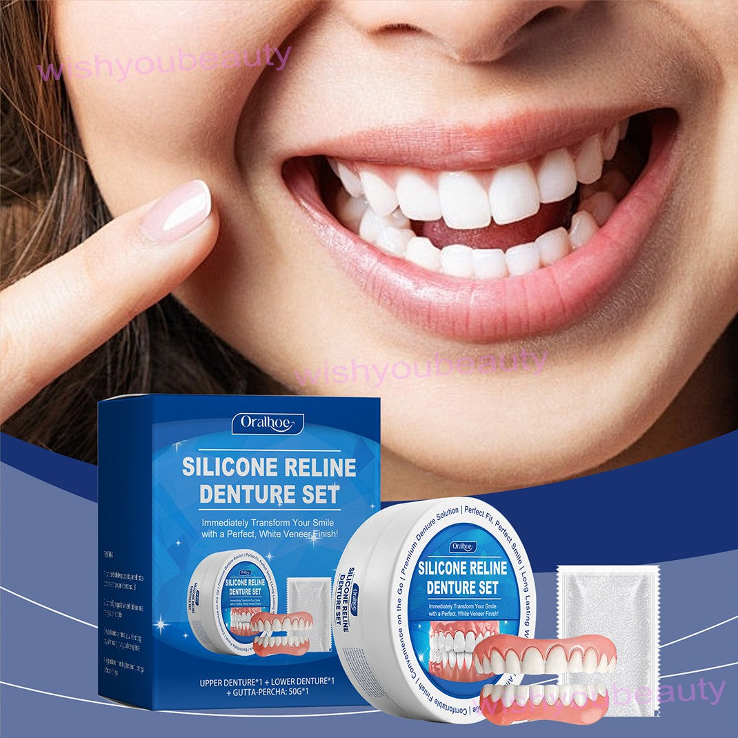 Denture Liner Soft Silicone Snap-On Reline Kit for Upper & Lower Teeth