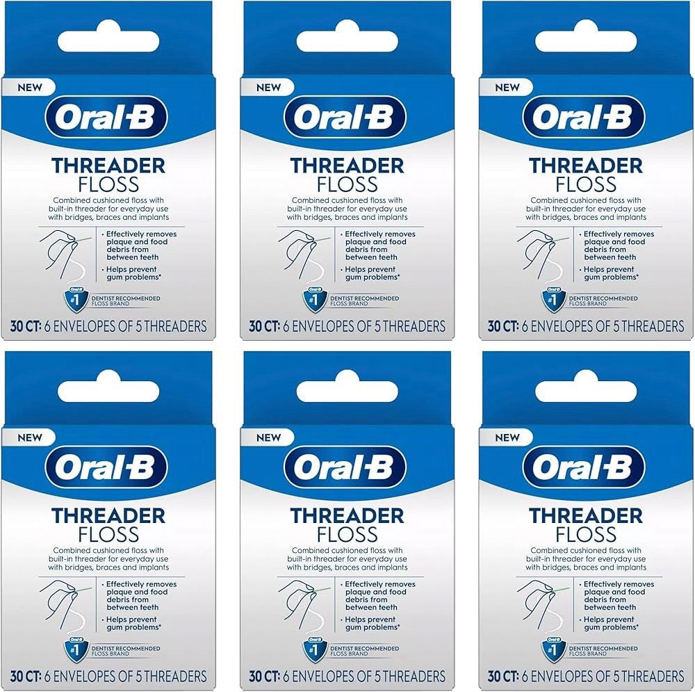 Dental Floss Threader Pack - 6 x 30 Count for Braces & Bridges